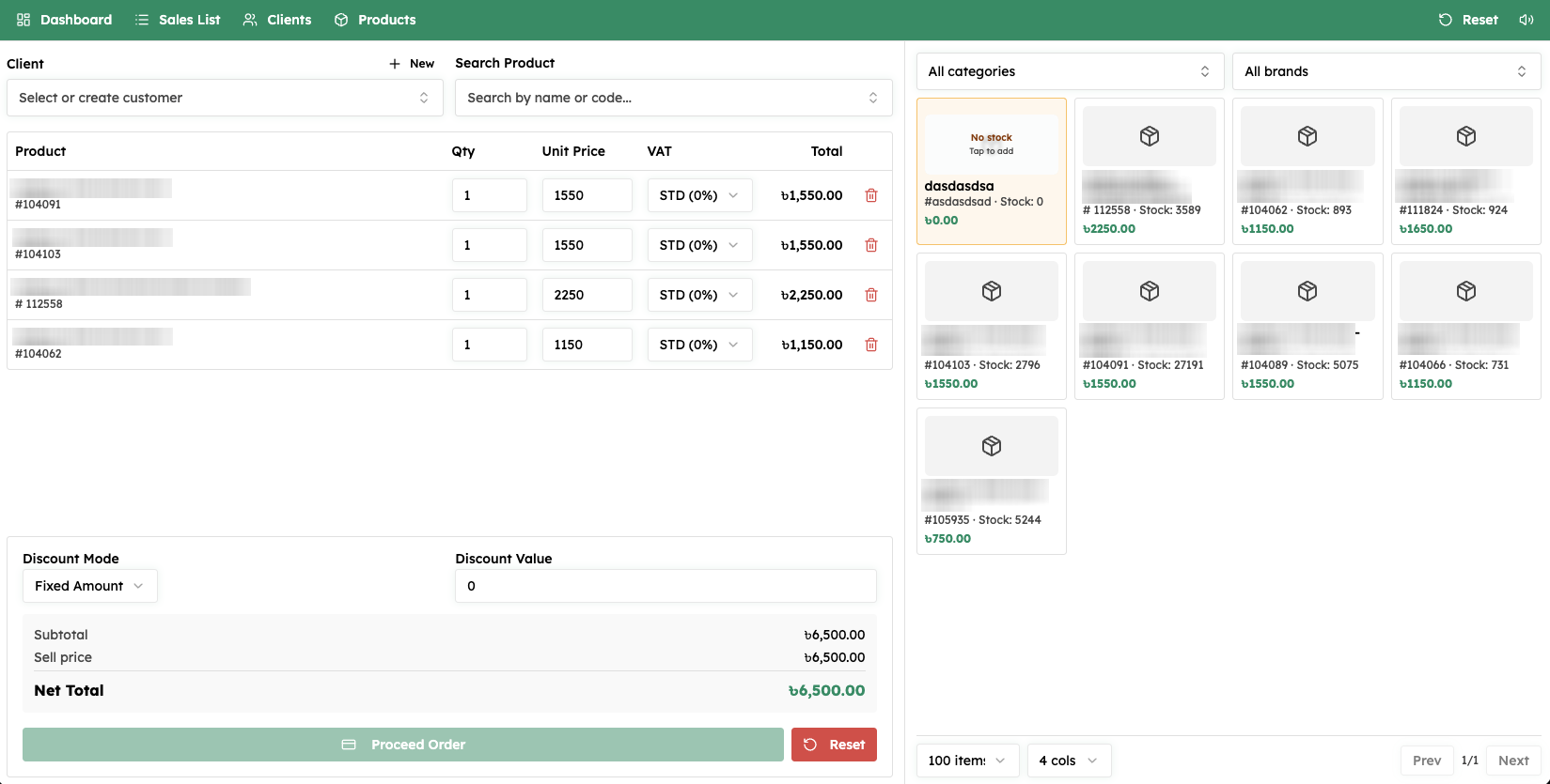 Point of sale screen