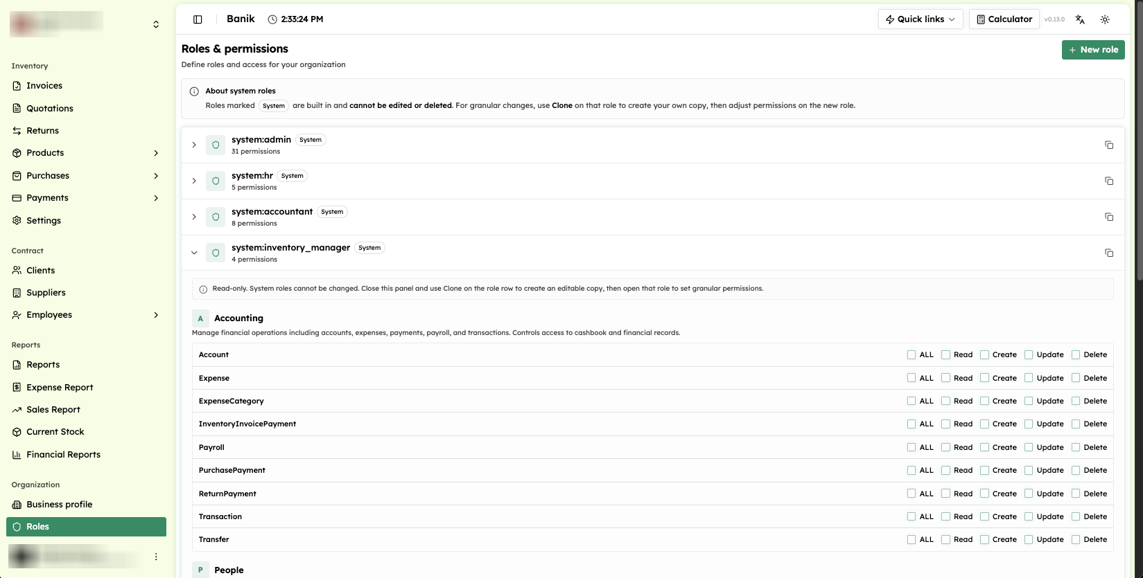 Roles and permissions