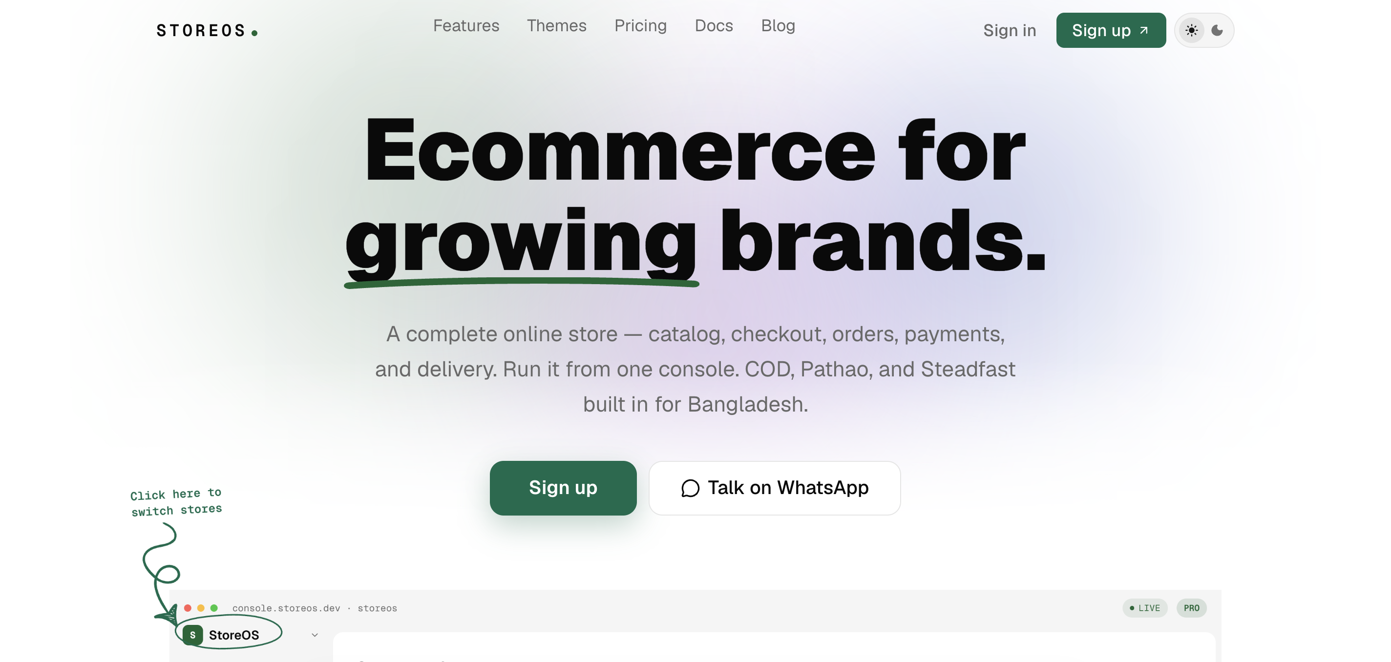 StoreOS landing page